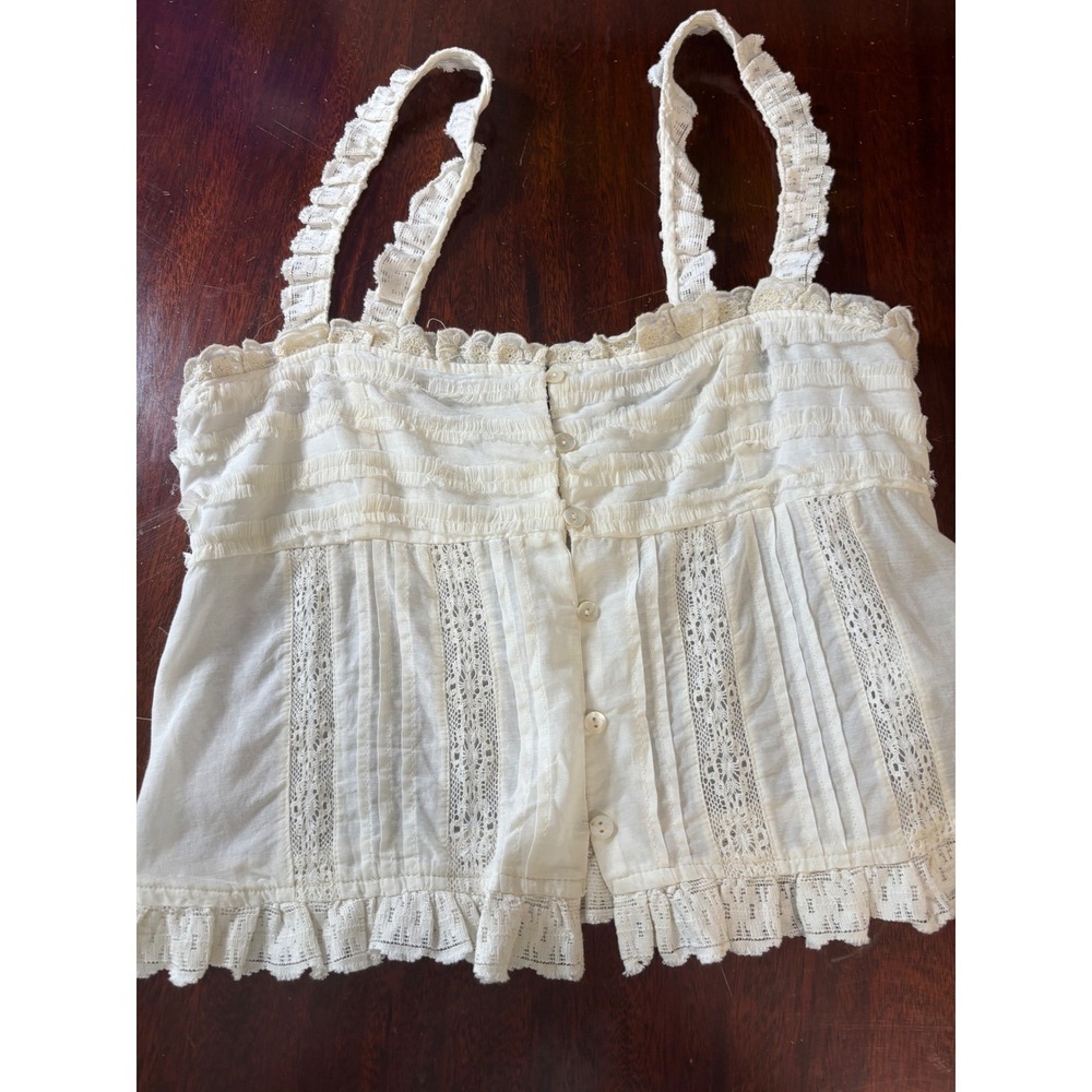 Zara Cottage Lace Camisole Top XS Cream Pintuck Ruffle Coquette Romantic Summer